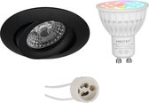 Mi-Light MiBoxer - LED Spot Set GU10 - Smart LED - Wifi LED - Slimme LED - 4W - RGB+CCT - Aanpasbare Kleur - Dimbaar - Primux Uranio Pro - Inbouw Rond - Mat Zwart - Kantelbaar - Ø82mm