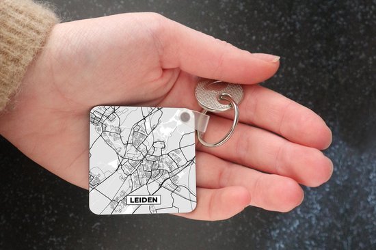 Porte-clés - Plan de la ville - Leiden - Grijs - Wit - Plastique