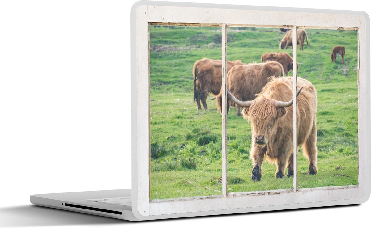 Laptop sticker - 15.6 inch - Doorkijk - Schotse hooglander - Dieren - 36x27,5cm - Laptopstickers - Laptop skin - Cover