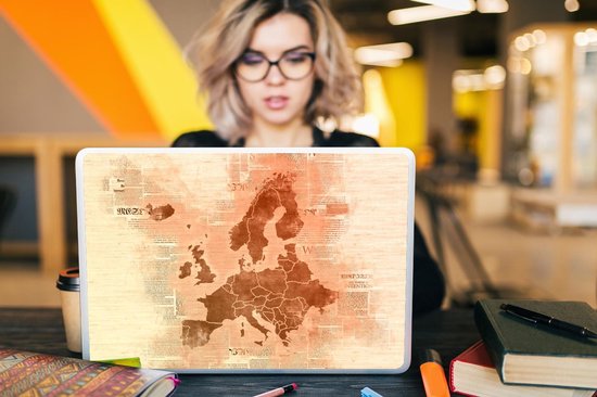 Sticker ordinateur portable - 17,3 pouces - Kaart Europa - Journal - Oranje