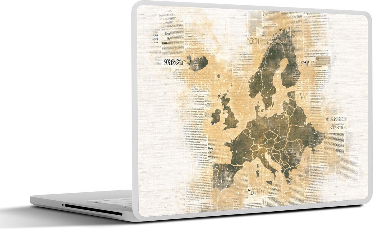 Laptop sticker - 17.3 inch - Kaart Europa - Krant - Bruin - 40x30cm - Laptopstickers - Laptop skin - Cover