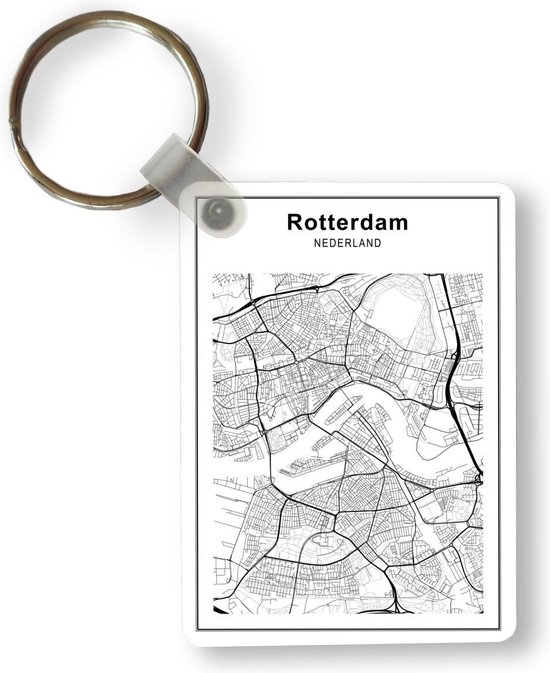 Sleutelhanger - Stadskaart - Zwart Wit - Rotterdam - Uitdeelcadeautjes - Plastic