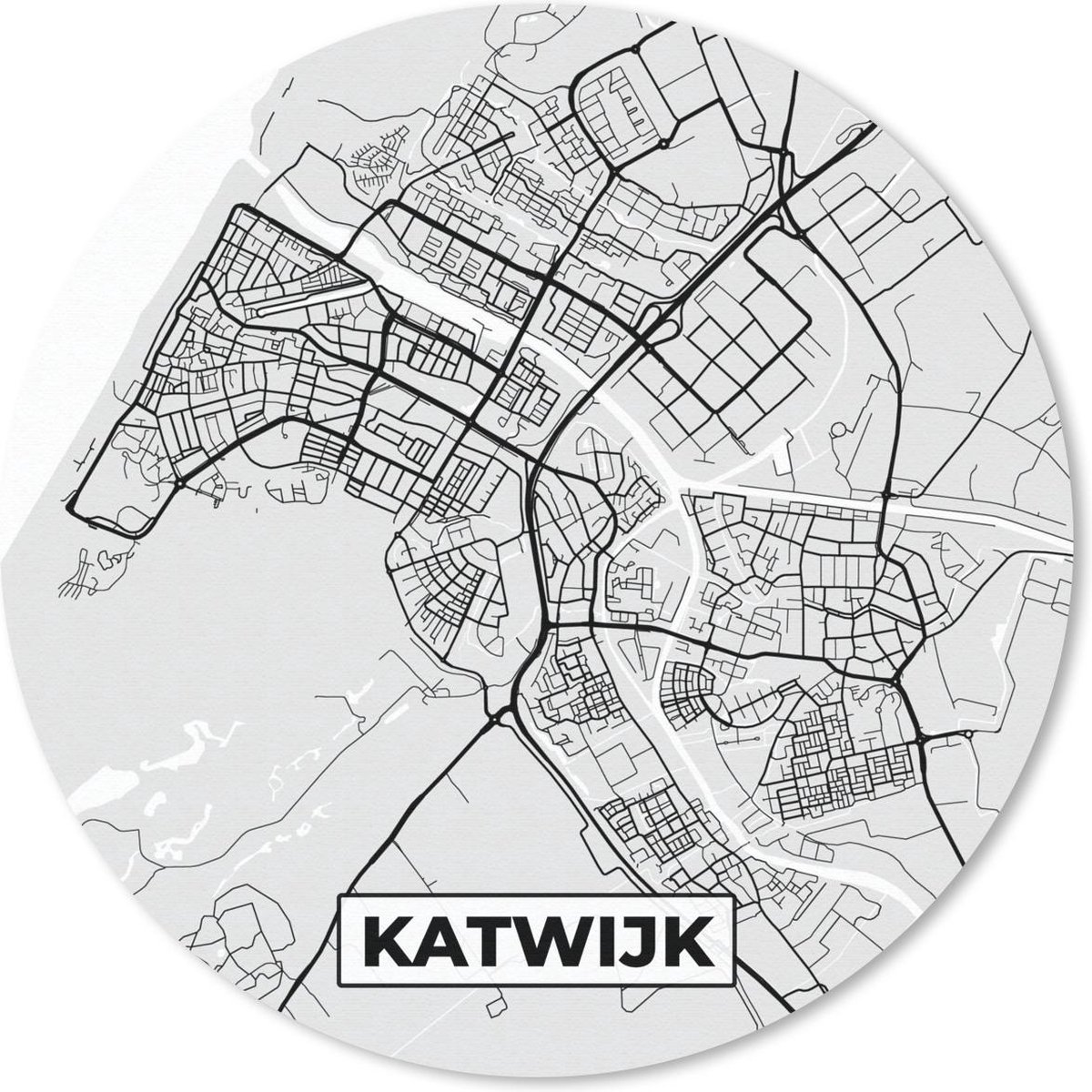 Muismat rond 20x20 cm - Mousepad Stadskaart - Katwijk - Grijs - Wit - Ronde muismatten