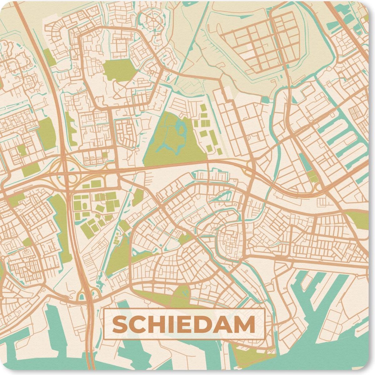 Muismat 20x20 cm - Mousepad Kaart - Schiedam - Vintage - Muismatten