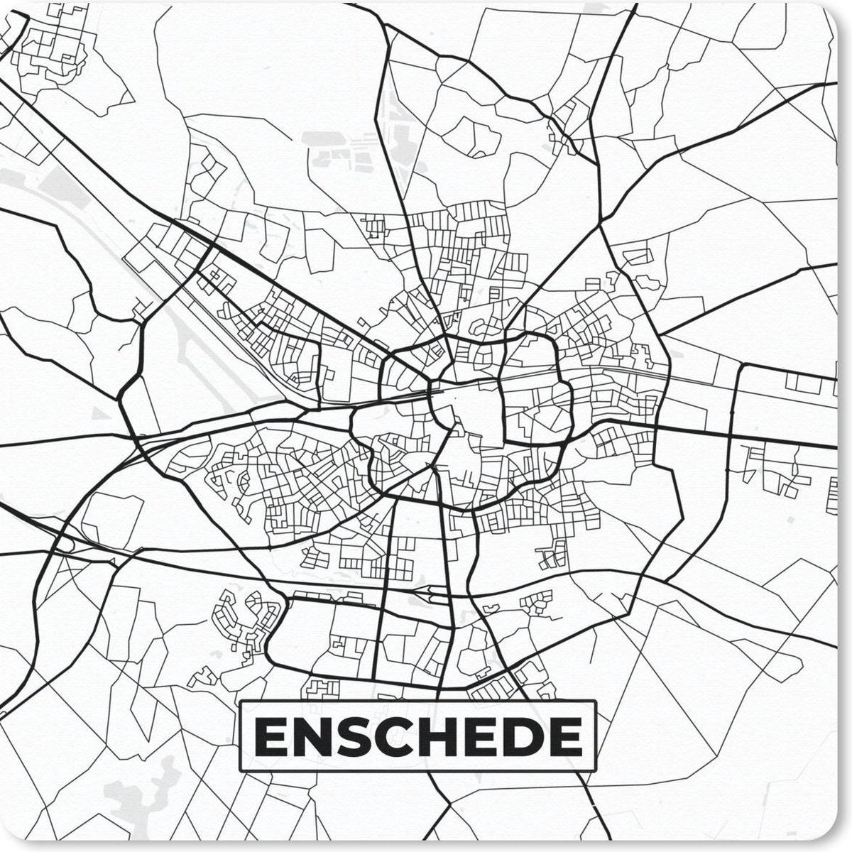 Muismat 20x20 cm - Mousepad Kaart - Enschede - Zwart - Wit - Muismatten