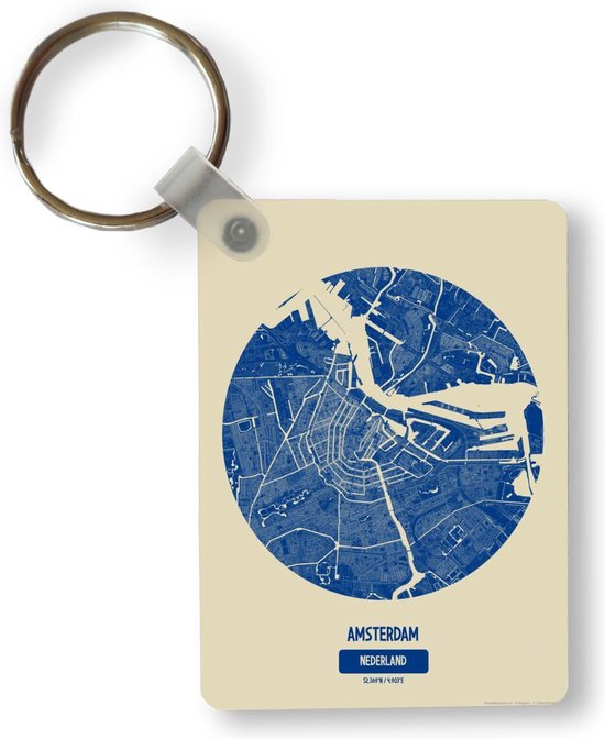 Sleutelhanger - Stadskaart - Amsterdam - Cirkel - Blauw - Uitdeelcadeautjes - Plastic