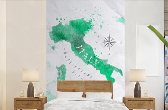 Papier Peint - Papier Papier peint photo Wereldkaart - Aquarelle - Vert - Largeur 170 cm x Hauteur 260 cm