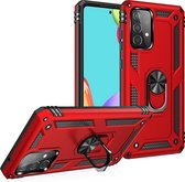 Samsung A52s Hoesje - Galaxy A52 5G / 4G Rood hoesje ( 4G & 5G ) Anti-Shock Hybrid Armor case Ring houder TPU backcover met kickstand