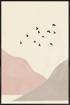 JUNIQE - Poster in kunststof lijst Flock Of Birds I -30x45 /Ivoor &
