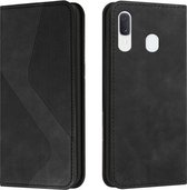 Voor Samsung Galaxy A20/A30 Skin Feel Magnetisch S-type Effen Kleur Horizontale Flip Lederen Case met Houder & Kaartsleuf & Portemonnee (Zwart)
