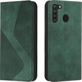 Voor Samsung Galaxy A21 US Versie Huid Voel Magnetisch S-type Effen Kleur Horizontale Flip Lederen Case met Houder & Kaartsleuf & Portemonnee (Groen)