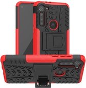 Voor Motorola Moto G8 Power Tyre Texture Shockproof TPU + PC beschermhoes met houder (rood)