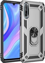 Voor Huawei Y8p schokbestendige TPU + pc-beschermhoes met 360 graden roterende houder (zilver)