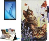 Voor Galaxy Tab E 9.6 / T560 Katten en Vlinders Patroon Horizontale Flip Leren Case met Houder & Portemonnee & Kaartsleuven & Slaap / Wekfunctie & Pengleuf