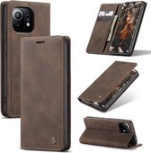 CaseMe - Hoesje geschikt voor Xiaomi Mi 11 - Wallet Book Case - Magneetsluiting - Donker Bruin
