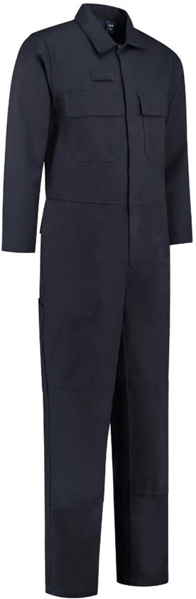 Combinaison Dapro bleu marine, ignifuge et antistatique, avec fermeture à boutons-pression et poches poitrine.