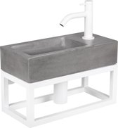 Ensemble vasque Differnz - béton gris foncé - robinet courbé blanc mat - avec porte-serviettes blanc - 38,5 x 18,5 x 9 cm