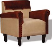 Medina Fauteuil echt leer en stof bruin en beige