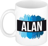 Alan naam cadeau mok / beker met  verfstrepen - Cadeau collega/ vaderdag/ verjaardag of als persoonlijke mok werknemers