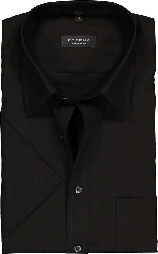 ETERNA comfort fit overhemd - korte mouw - poplin heren overhemd - zwart - Strijkvrij - Boordmaat: 39