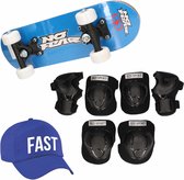 Skateboard set voor kinderen 9-10 jaar/maat L /valbescherming/fast pet/skateboard met print 43 cm blauw