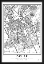 Poster Stad Delft - A4 - 21 x 30 cm - Inclusief lijst (Zwart Aluminium)
