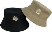 Bucket hat – Bloem - 2 in 1 - Dames - Heren - Zonnehoedje - Vissershoedje - Vissers Hoed - Dubbel – Kaki – Zwart