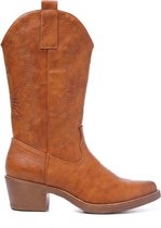 SmileFavorites® Dames Cowboylaarzen met Hak - Imitatieleer - Camel - Maat 40