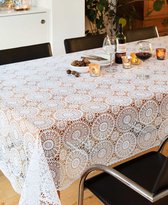 Raved Tafelzeil Ronde Kanten Bloemen  140 cm x  280 cm - Wit - Polyester - Afwasbaar - Feestdagen