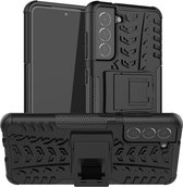 Samsung Galaxy S21 FE Hoesje Hybride Back Cover Kickstand Zwart