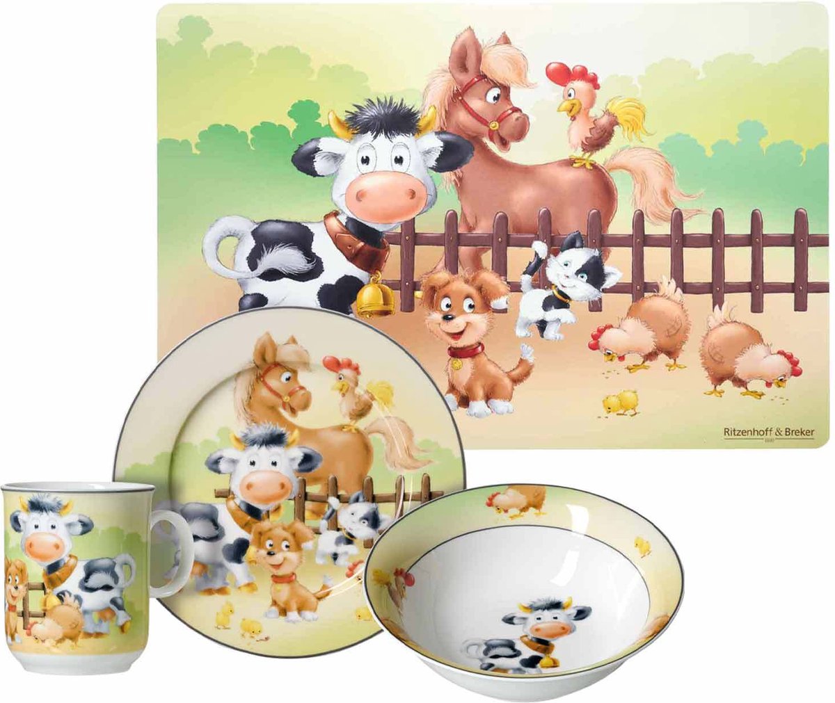 Kindergeschirr mit Platzset Hoftiere