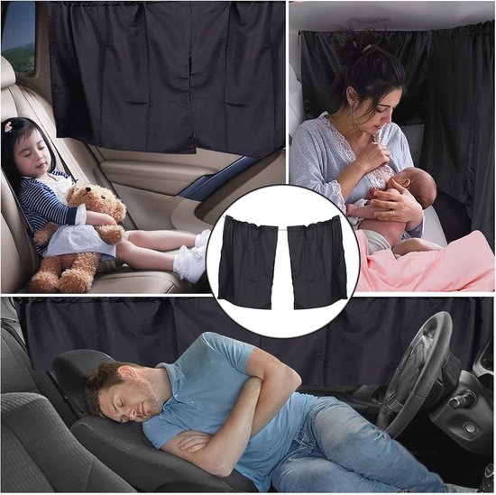 Auto Scheidingsgordijn – Privacygordijn Voor Camper, SUV & Personenauto – 140x80 Cm – Verduisterend – Tweedelig – Met Opbergtas