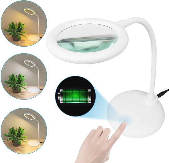 Raweao 5x Vergrootglas met Licht en Standaard, Oplaadbare LED-Vergrootglaslamp met Standaard, Bureaulamp met Vergrootglas voor Lezen, Naaien, Juweliers, Modelbouw (Zwart