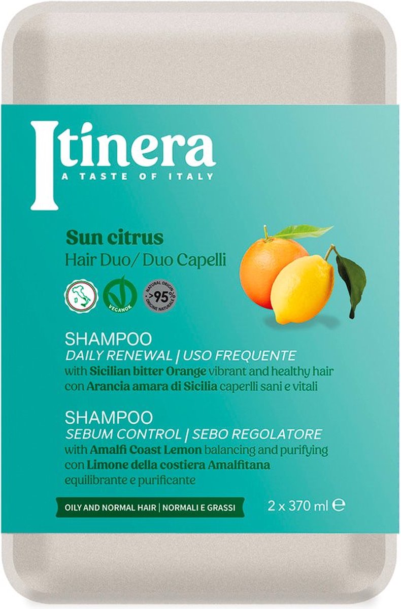 Goedkoopste Itinera Sun Citrus Duo Kit - Bevat Daily Renewal Shampoo & Sebum Control Shampoo (2 x 370 ml) - Zachte Dagelijkse Reiniging & Oliebeheersing - Made in Italy