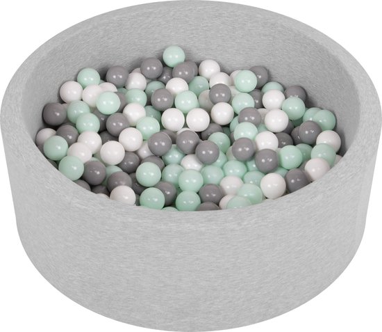 Selonis Ballenbad voor kinderen met 200 ballen ∅6cm 90x30cm - Ballenbak voor Baby's rond - Ballenbak ballen kleurrijke - Met schuimvulling - Ballenbad foam - Voor sensorische - Hellgrau: Wit Grijs Munt
