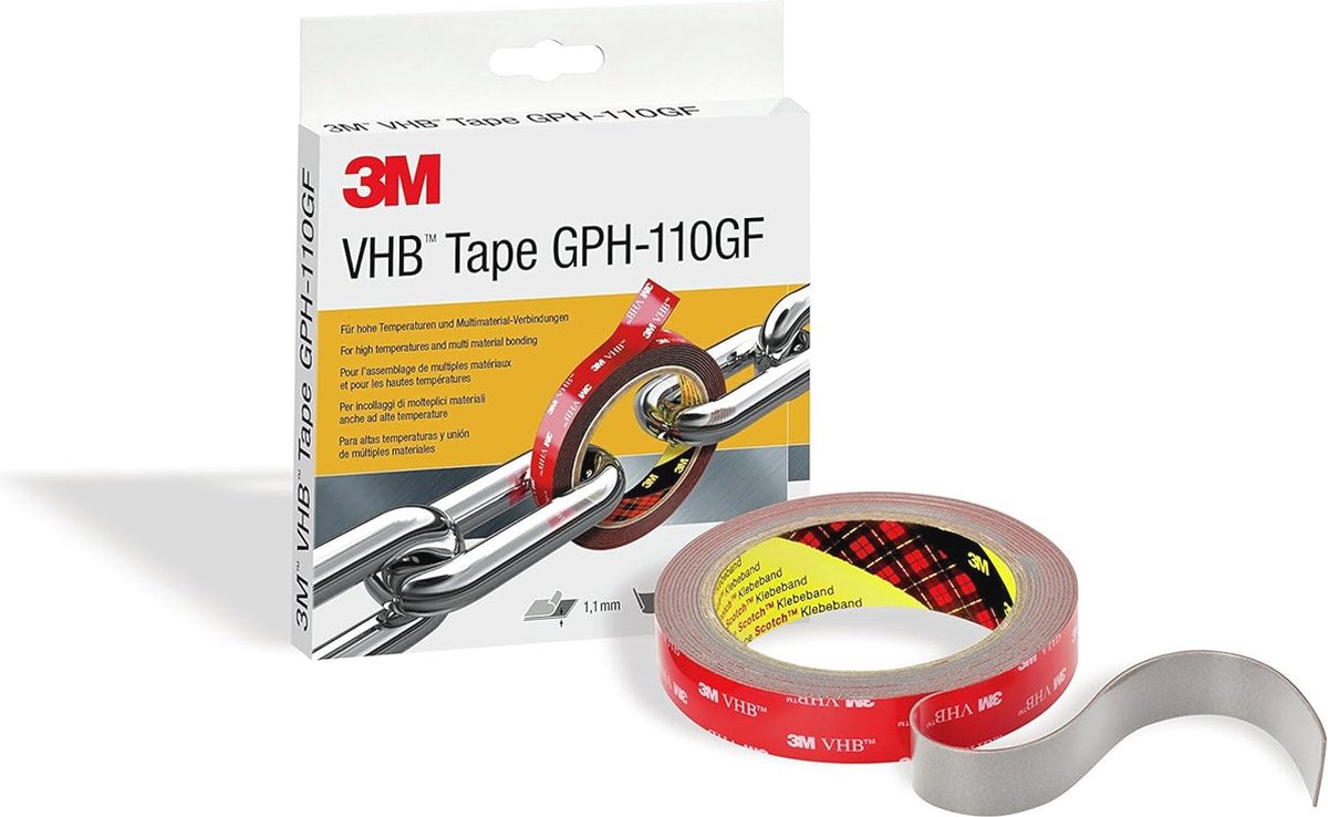 Dubbelzijdig Montagetape voor Hoge Temperatuur - 19 mm x 3 m, Grijs