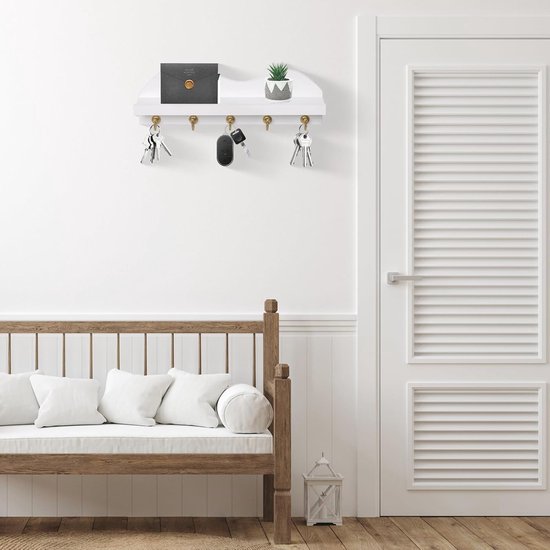 Echehi 6 haken wand sleutelhouder met plank, multifunctioneel zelfklevend roestbestendig metalen sleutelrek, sleutelhaakrek geschikt voor entree, keuken, kantoor, badkamer, woonkamer (zwart