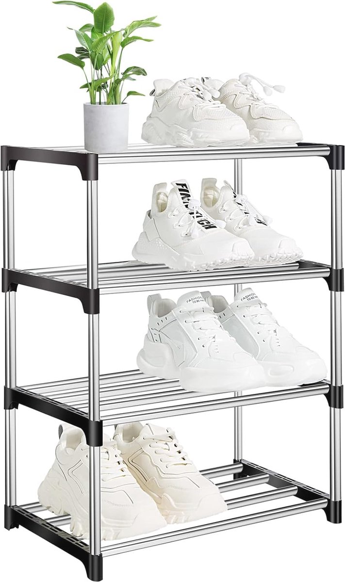 4-Tier Schoenenrek - Stapelbare Organizer voor Schoenen, Duurzame Metalen Opberging voor Thuis