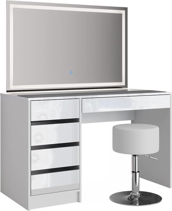 Loods 1 make-up tafel- kaptafel - met spiegel en 5 opberglades - wit - 80 x 145 x 40 cm (b x h x d) - Meubels kopen? | Korting tot 36