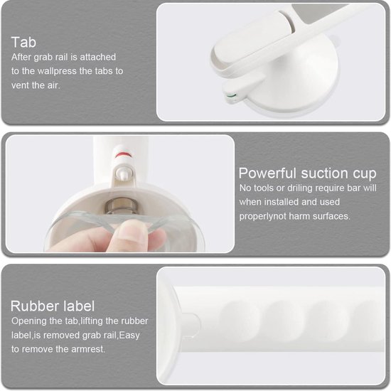 Douchehandvat 33 cm met sterke zuignap voor veiligheid in badkamer - Grijpstangen voor badkuipen en douches — afbeelding 4