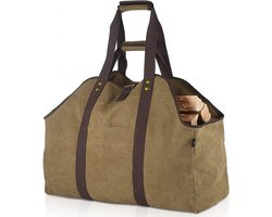 Houtmand - Haardhout Mand - Houtmand voor binnen- Haardmand - Haardhoutopslag - Brandhout mand - Houtopslag - Khaki - Canvas - 60*30*50 cm - Opbergtas - Keuken Organiser - opbergtassen - Grote capaciteit - voor kamperen