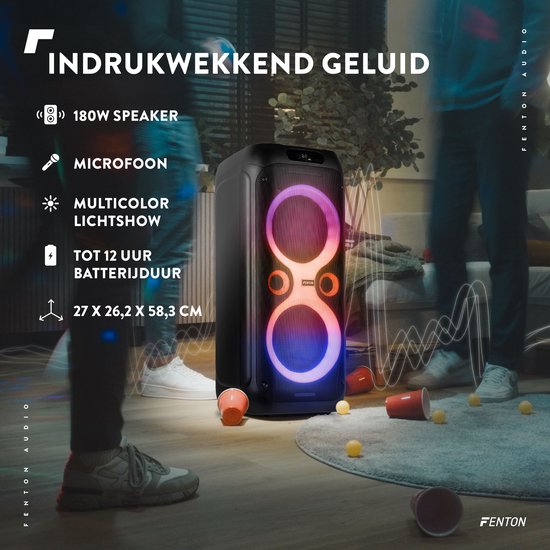Fenton Core130 party box met microfoon - Bluetooth speaker met LED-effecten - Oplaadbare accu - 180W van FEN — afbeelding 2