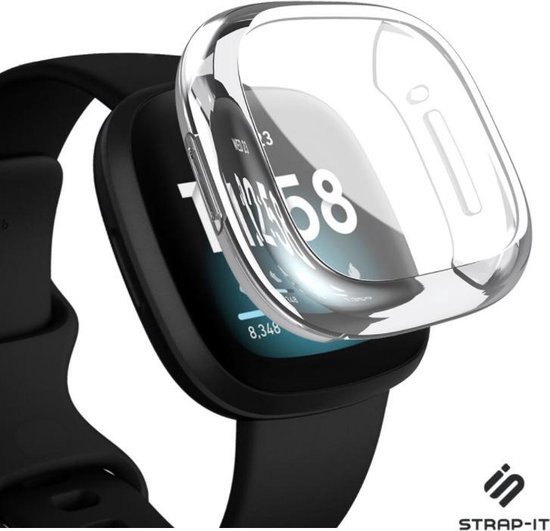 Pack de réduction Strap-it adapté pour Fitbit Versa 3 - Fitbit Versa 4 - Fitbit Sense - Fitbit Sense 2 - Lot de bracelet en silicone et étui en TPU - Zwart