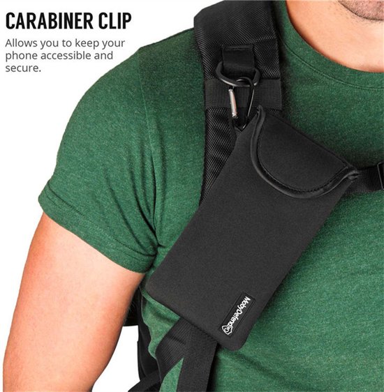 Étui pour iPhone 13 / iPhone 13 Pro, MobyDefend Pochette en néoprène avec mousqueton, étui d'insertion, étui à boucle de ceinture, Zwart - Étui pour téléphone portable / Étui pour téléphone Convient pour: Apple iPhone 13 / Apple iPhone 13 Pro