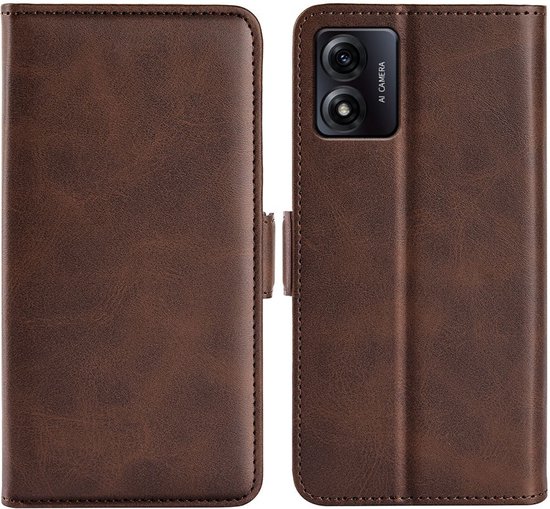 Coque Motorola Moto E13 - Etui portefeuille de Luxe MobyDefend (fermeture latérale) - Marron - Coque pour téléphone portable - Housse de téléphone adaptée pour : Motorola Moto E13