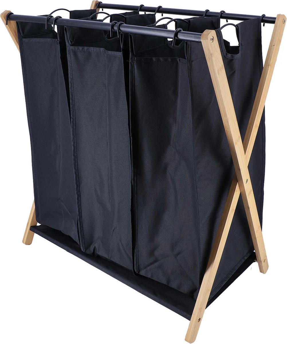 Goedkoopste Tendance Wasmand met 3 compartimenten - bamboe hout - zwart - inklapbaar - was sorteren