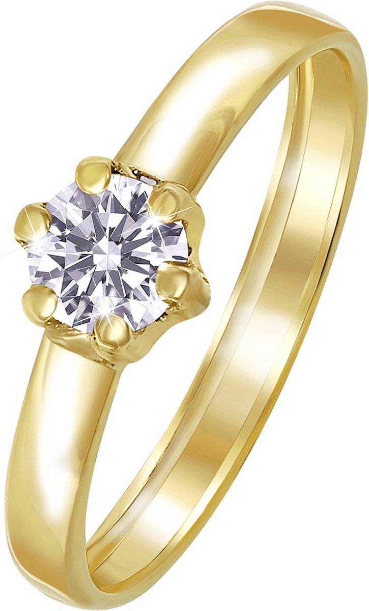 Lucardi Dames ring met zirkonia - Ring - Cadeau - 14 Karaat Goud - Geelgoud