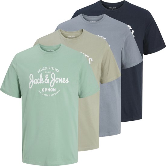Jack & Jones Heren T-Shirt JJLINO 4-Pack regular fit Veelkleurig L Ronde Hals Volwassenen Opdruk Print Shirts