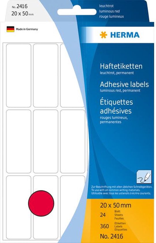 HERMA Vielzwecketiketten helderrood 20x50 mm Papier 360 St.