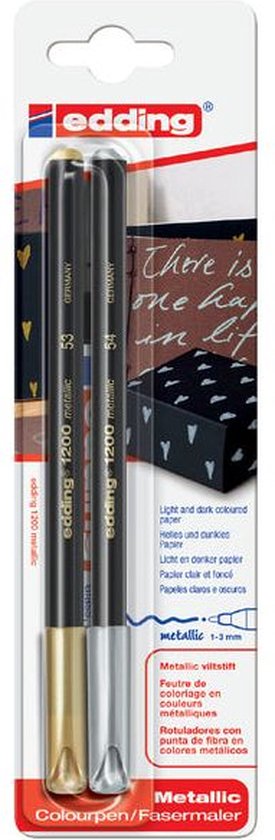 Fineliner edding 1200 goud/zilver 1mm blister à 2 stuks